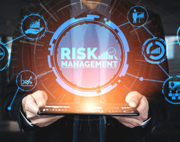 Risk Management and Assessment for Business Investment Concept. Modern graphic interface showing symbols of strategy in risky plan analysis to control unpredictable loss and build financial safety.